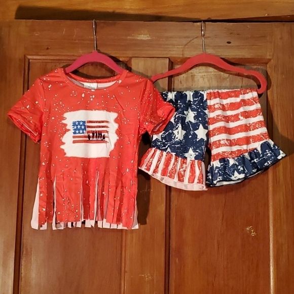 NEW FRINGED PATRIOTIC "HOME OF THE FREE" SHORT SET